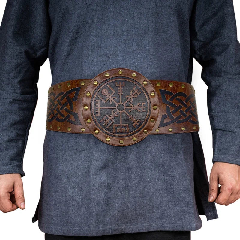 Medieval Wide Corset Belt Vikings Pirate Knight Costume PU Leather Men's Accessory Waist Belt Larp Warrior Halloween For Adult