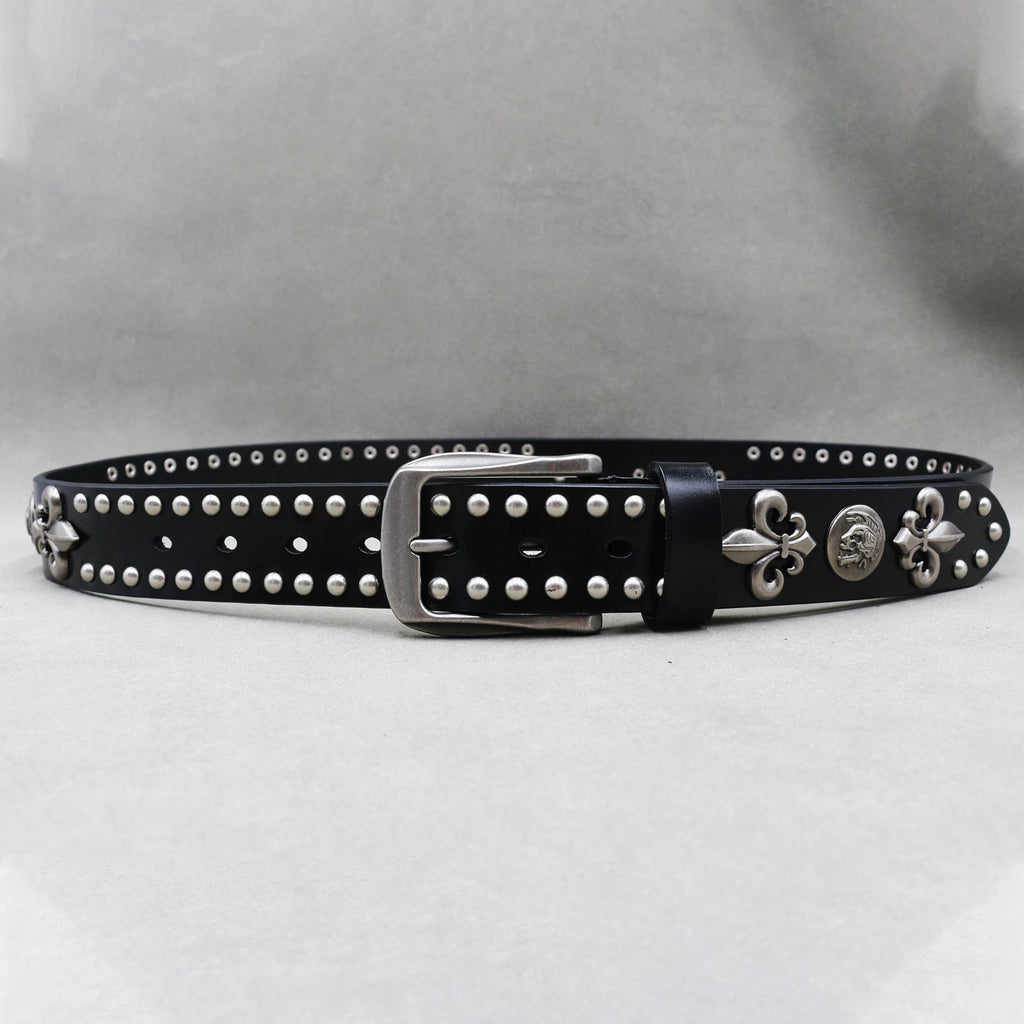 Metal Rivet Belt Luxury Designers Men Rivet Punk Belt Cow Genuine Leather Cintos Masculinos Male Women Rock Hip Hop Strap Waist